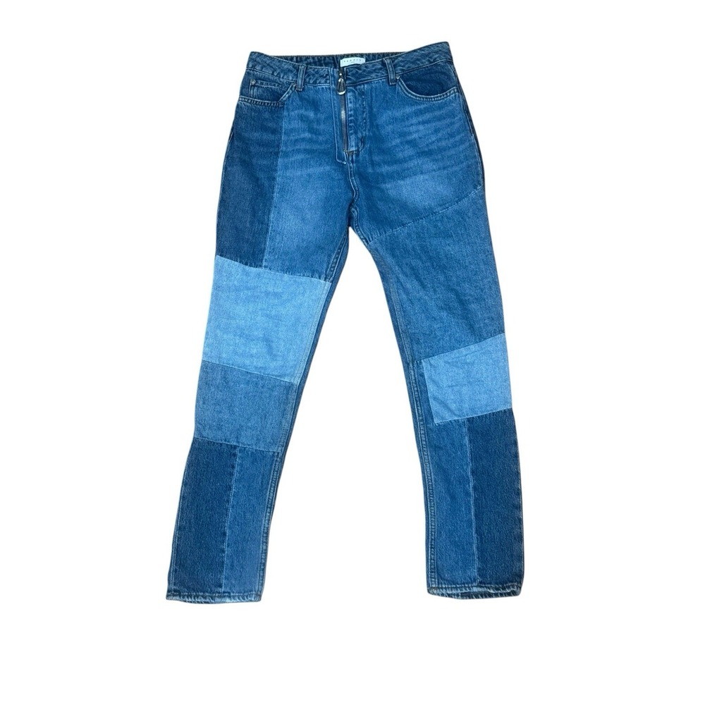 Sandro Hani Patchwork Jeans Blue VTG 29x24 High Rise Zip Fly Cropped 40 - Picture 2 of 8
